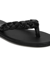 Black PU Braided Flip Flops
