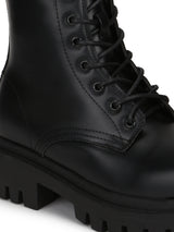 Black PU Lace Up Combat Ankle Boots