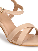 Nude PU Round Toe Stilettos With Ankle Strap