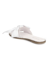 White Satin Fabric Bow Slip Ons