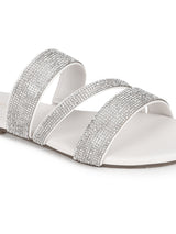White PU Strappy Diamante Slip Ons (TC-ST-1214-WHT)
