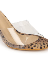 Leopard Pattern Suede Perspex Clear Slim Block Mules (TC-SLC-A1-LEO)