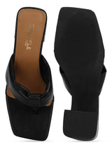 Black PU Flip Flop Block Heel Mules (TC-ST-1227-BLKPU)