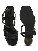 Black PU Block Heel Sandals