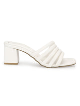 White PU Block Heel Mules