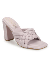 Pink PU Braided Block Heel Mules
