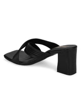 Black PU Crossover Strap Block Mules (TC-SLC-V112-BLK)