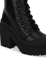 Black PU Lace Up Block Heel Ankle Boots