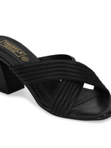 Black PU Crossover Strap Block Mules (TC-SLC-V112-BLK)