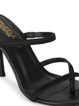 Black PU Crossover Thumb Strappy Stiletto Mules (TC-SLC-B-78-BLK)
