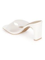White PU Perspex Slim Block Heel Clear Mules (TC-SLC-B-74-WHT)