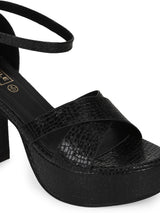 Black PU Croc Crossover Strap Platform Sandals (TC-SLC-V105-BLK)