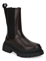 Brown PU Chunky High Ankle Boots