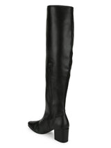 Black PU Block Heel Knee High Boots