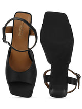 Black PU Slim Block Sandals (TC-ST-1229-BLKPU)
