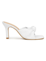 White PU Knotted Strap Stiletto Mules