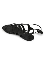 Black PU Lace Up Gladiator Sandals