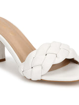 White PU Braided Kitten Heels