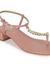 Nude PU Low Block Heel Sandals With Gold Chain (TP28051-NUD)