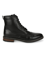 Black PU Lace Up High Ankle Men's Boots