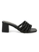 Black PU Block Heel Mules