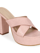 Salmon Pink PU Croc Crossover Strap Platform Mules (TC-SLC-V102-SAL)