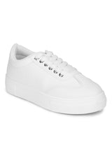 White PU Lace Up Trainers
