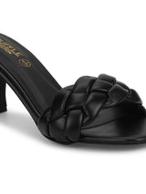 Black PU Braided Kitten Heels