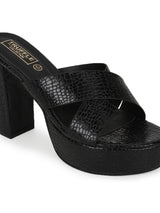 Black PU Croc Crossover Strap Platform Mules (TC-SLC-V102-BLK)