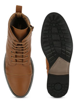 Tan PU Lace Up High Ankle Men's Boots