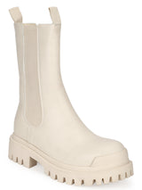 Putty Beige PU High Ankle Oxford Boots