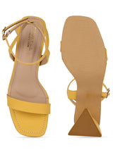 Yellow PU Triangular Heel Sandals (TC-SLC-B-79-YEL)