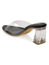 Black PU Perspex Clear Slim Block Mules (TC-SLC-A1-BLK)