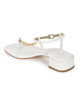 White PU Low Block Heel Sandals With Gold Chain (TP28051-WHT)