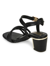 Black PU Block Heel Sandals