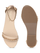 Nude PU Gold Chained Sandals