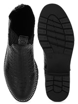 Black Croc Patent Studded Sock Ankle Boots