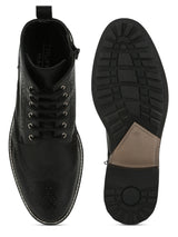 Black PU Lace Up Men's Ankle Boots