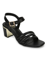 Black PU Block Heel Sandals