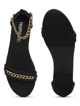 Black PU Gold Chained Sandals
