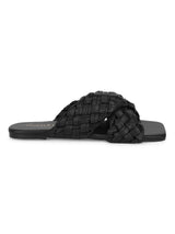 Black PU Braided Wide Strap Slip Ons (TC-ST-1217-BLK)