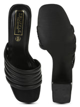 Black PU Block Heel Mules