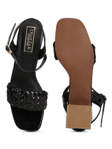 Black Patent Woven Low Block Heels