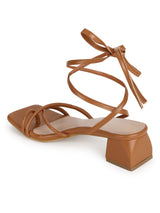 Tan PU Lace Up Block Heel Sandals (TC-SLC-B-62-TAN)