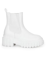 White PU Slip On Oxford Ankle Boots
