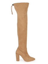 Nude Suede Block Heel Thigh High Boots