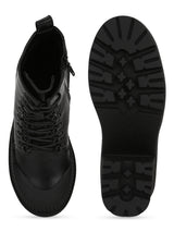 Black PU Lace Up Block Heel Ankle Boots