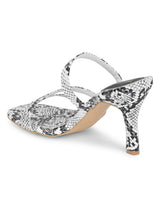 White PU Snake Pattern Strappy Stilettos