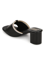 Black PU Diamante Embellished Block Heel Mules (TC-SLC-N1117-BLK)