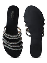 Black Strappy Diamante Slip-on Flats